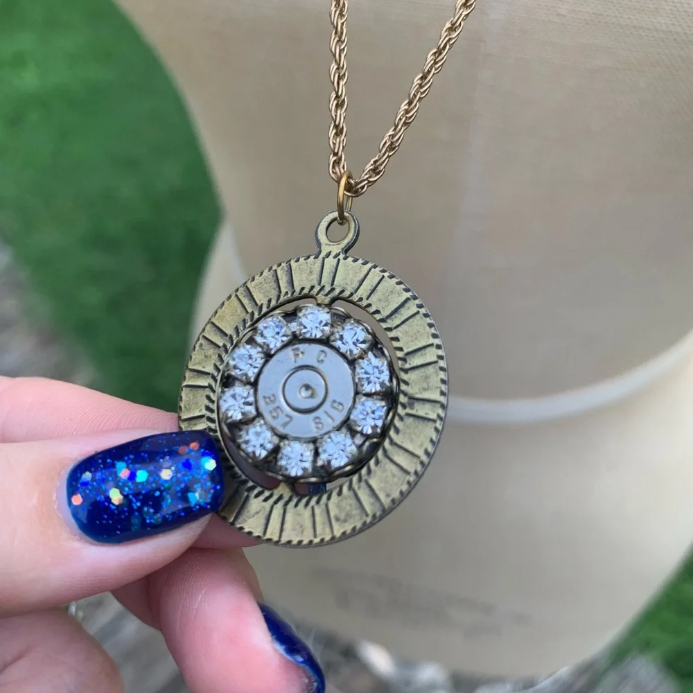 Reversible Spinner Rhinestone Bullet Pendant Necklace - Picture 7 of 16